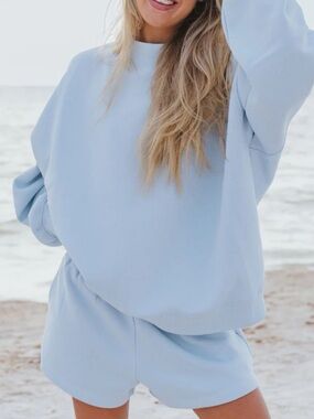 Light Blue Cozy Sweatshirt & Shorts Set